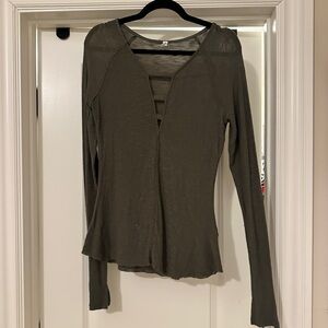 Free People Olive Green Long Sleeve Top